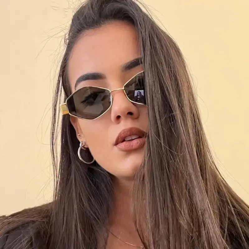 Metal Small Frame Polygonal Women's Sunglasses Fashion Punk Rhombus Sun Glasses For Women Trendy 2024 Vintage Diamond Eyewear