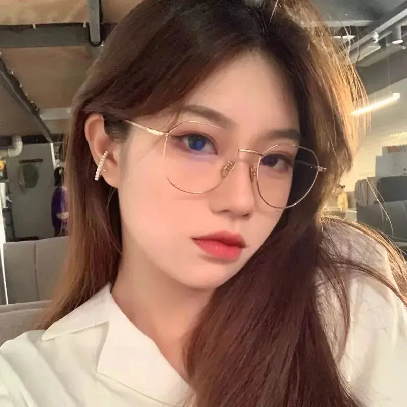 Clear Glasses Women Polygonal Metal Frame Eye Glasses 0 Flat Mirror Girls eyewear Anti Blue Light Glasses Fashion Eyeglasses