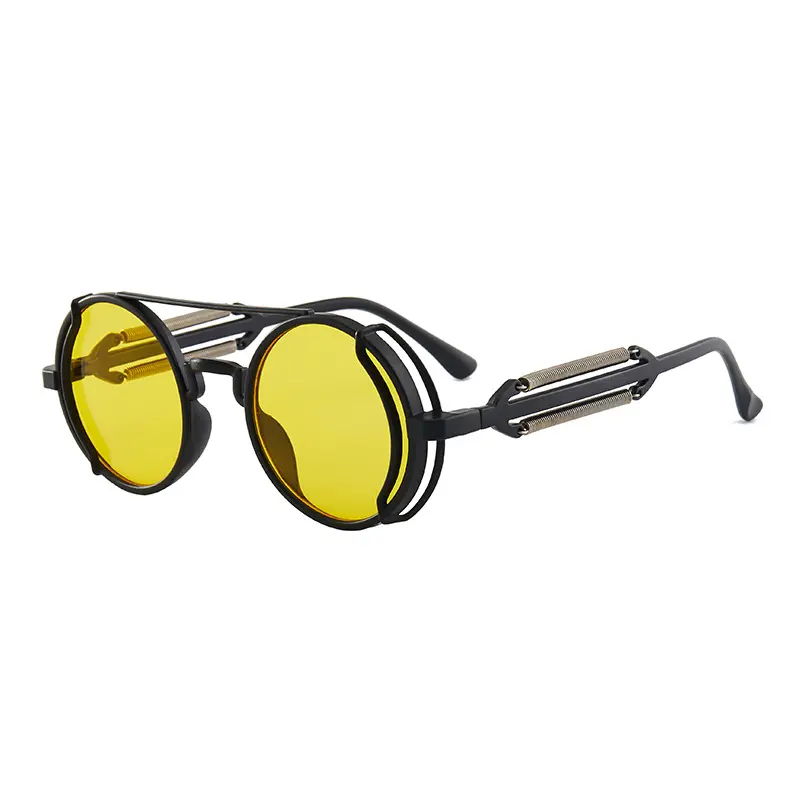 2023 New Steampunk Sunglasses Men Round Red Lens Punk Sun Glasses Black Gothic Style Women UV400 Shades