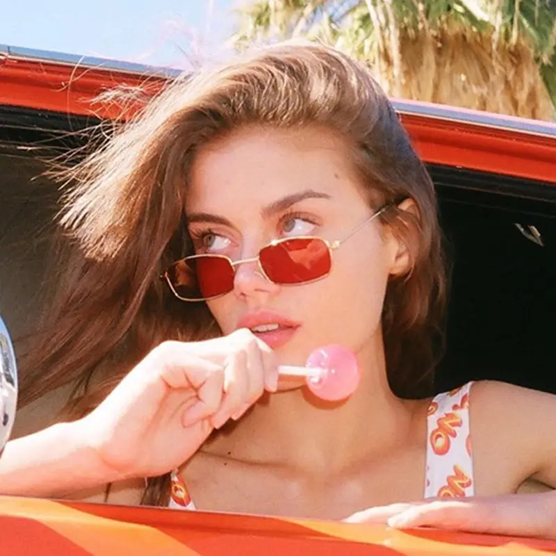 Retro Small Oval Women's Sunglasses Brand Shades 2024 Classic Candy Color Metal Rectangular Sun Glasses Fashion Eyewear