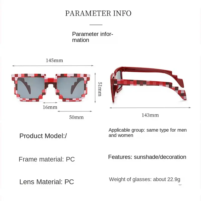 2024 New Fashion Sun Glasses Hot Sale Sunglasses Creeper Glasses Novelty Mosaic Funny Goggles Boys Girls Pixel Eyewear