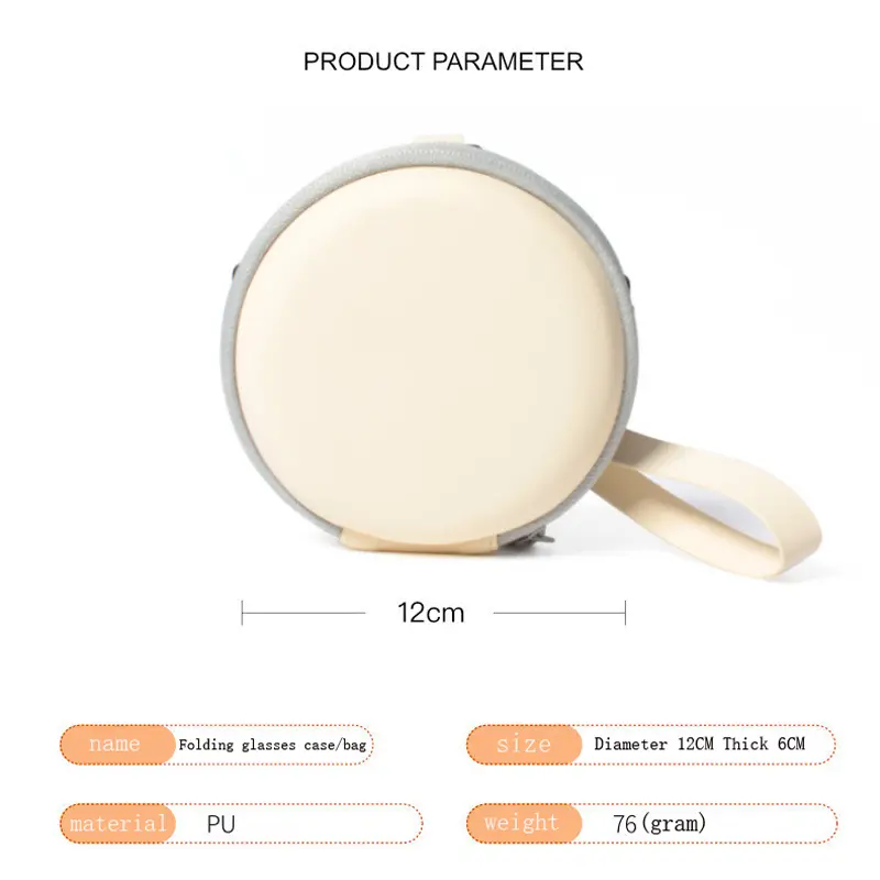 Folding Glasses Case Round Storage Bag Portable Leather Zipper Pouch Travel Sunglasses Reading Glasses Small Storage Bag
