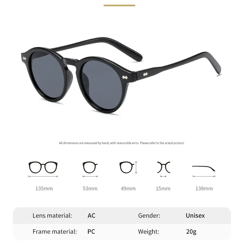 Retro Round Sunglasses Women Men Brand Designer Vintage Sun Glasses Female Black Outdoor Eyewear UV400 Gafas de sol