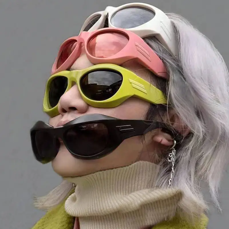 Steampunk Style Y2K Sunglasses Women Men Trendy Ins Curved Shaped Glasses Personalized Futuristic Technology Sports Sun Glasses