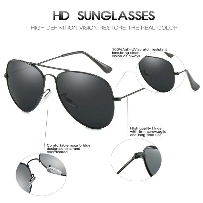 Luxury Men's Polarized Sunglasses Driving Sun Glasses For Men Women Brand Designer Male Vintage Black Pilot Sunglasses UV400