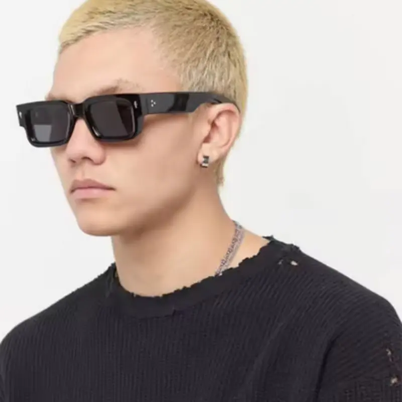 2PCS New Men's Personality Minimalist Style Sunglasses Fashion Cool Retro Rectangle Glasses Oculos De Sol Femino UV400