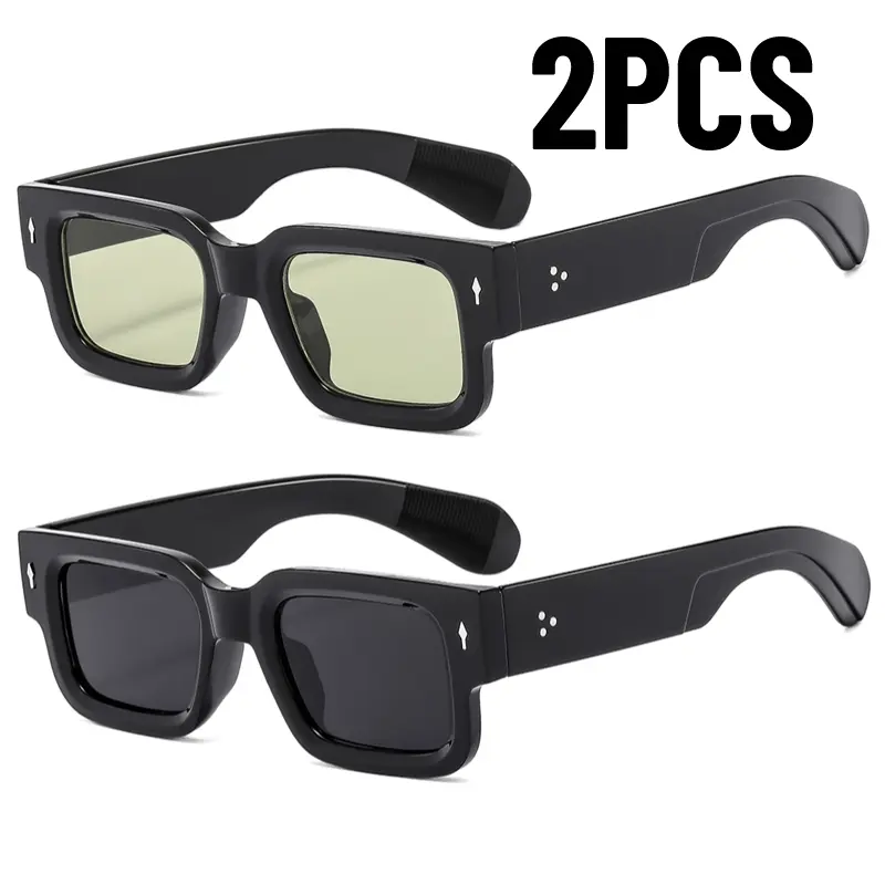 2PCS New Men's Personality Minimalist Style Sunglasses Fashion Cool Retro Rectangle Glasses Oculos De Sol Femino UV400