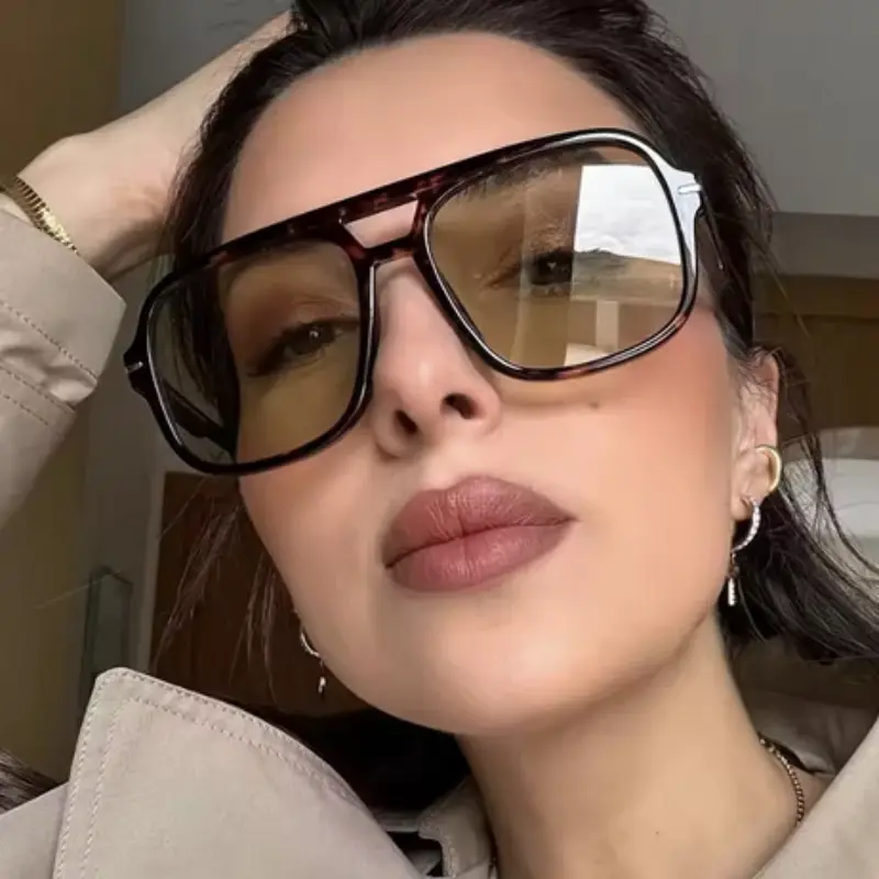 2PACK Vintage Double Bridge Black Sunglasses Women Oversized Square Frame Luxury Shades Sun Glasses Female Pilot Eyewear