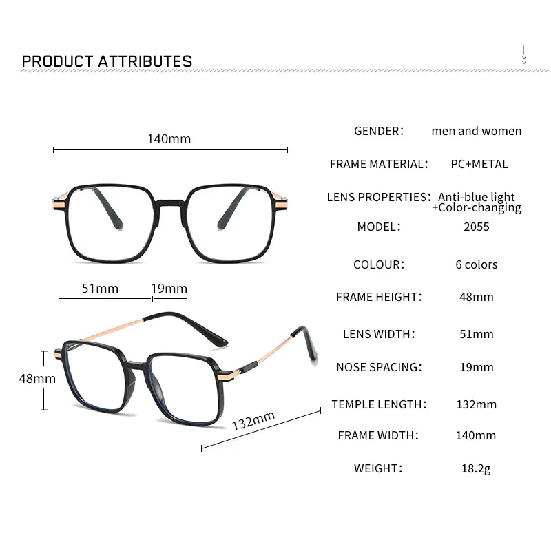 Anti Blue Light Glasses Metal Square Unisex Eyeglass Frame Eyeglass Eyeglasses for Woman Men Anti Radiation Eyewear