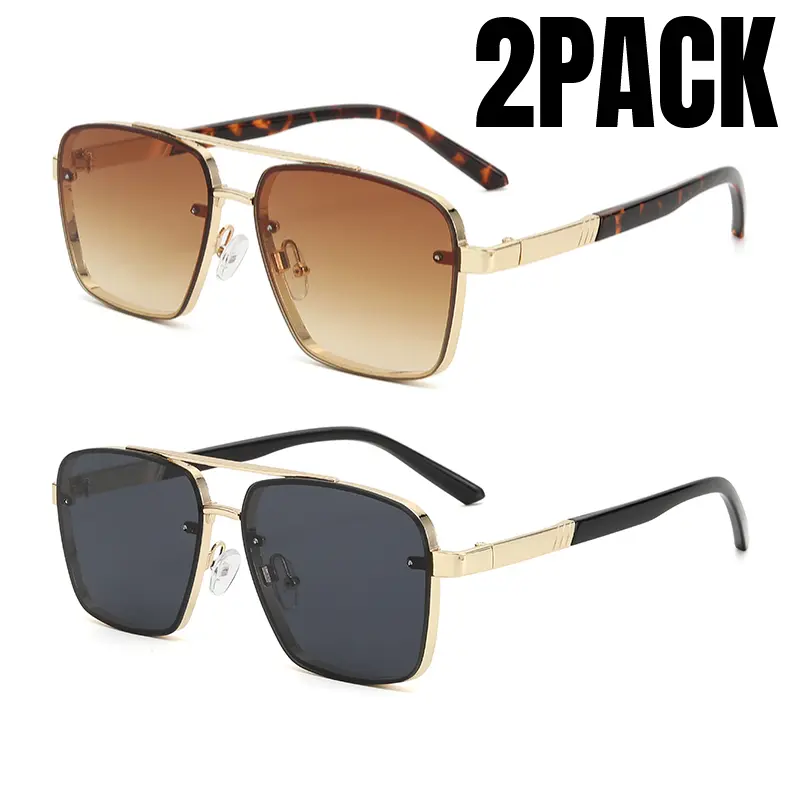 2PACK Metal Frame Sunglasses for Men Women Cool Driving Glasses Fashion Punk Sun Glasses Summer Goggles UV400 Eyewear