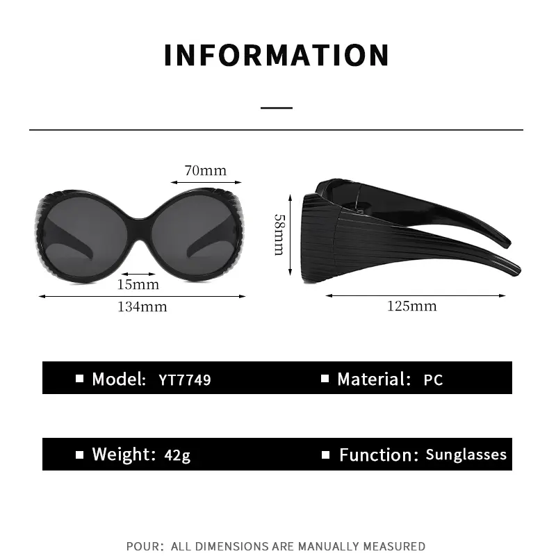 2PACK Oversized Steampunk Round Sunglasses Women Retro 2000's Wrap Around Sun Glasses for Female Fashion Big Frame Punk Sunglass