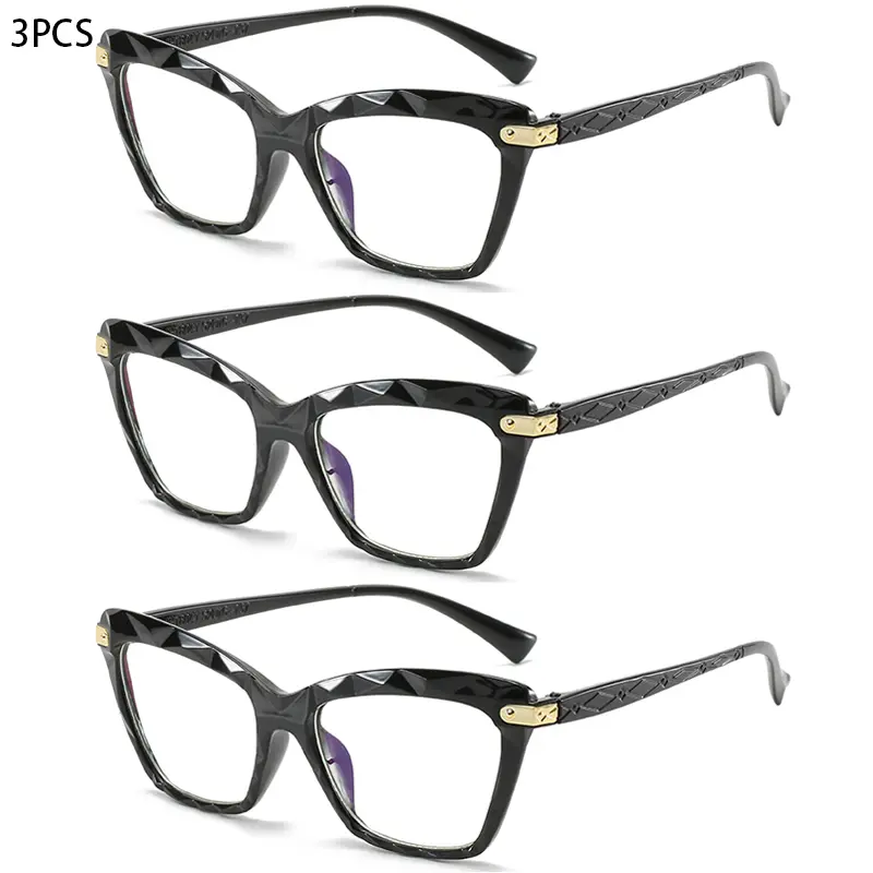 3PCS Women Anti Blue Rays Glasses Fashion Cat Eye Computer Goggles Big Frame Eyeglasses Vision Care Blue Light Blocking Eyewear
