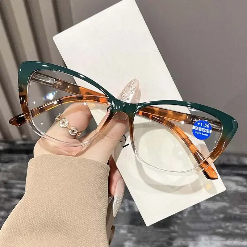 Fashionable Cat Eye Reading Glasses Oversized Frame Ladies Presbyopia Glasses Blue Light Blocking Eye Protection Eyewear