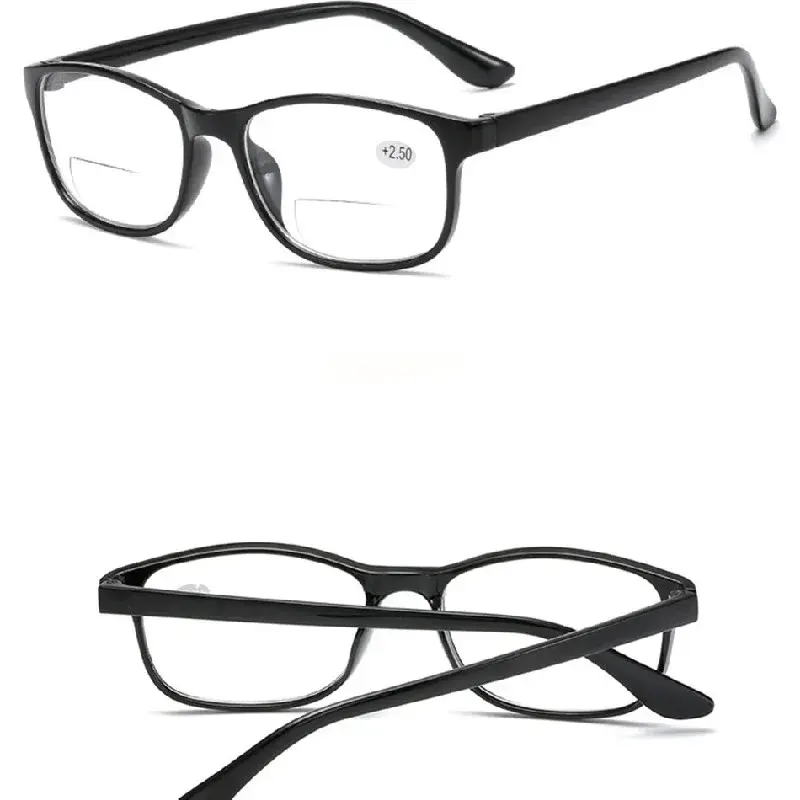 Elderly Fashionable Bifocal Reading Glasses Far Near Sighted Eyeglasses Black Frame Blue Light Blocking Eye Protection Eyewear