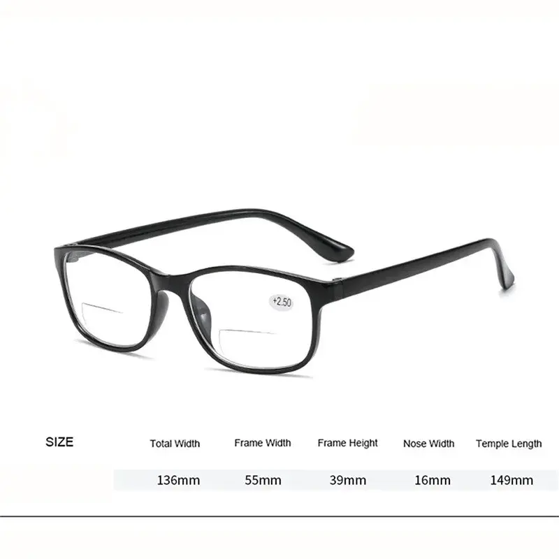 Elderly Fashionable Bifocal Reading Glasses Far Near Sighted Eyeglasses Black Frame Blue Light Blocking Eye Protection Eyewear