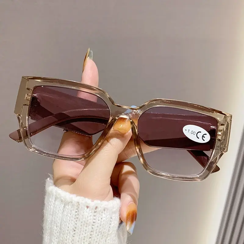Personalized Square Frame Reading Glasses Wide Leg Diamond Shape Sunglasses Anti Blue Light Presbyopia Oversized Frame Eyewear