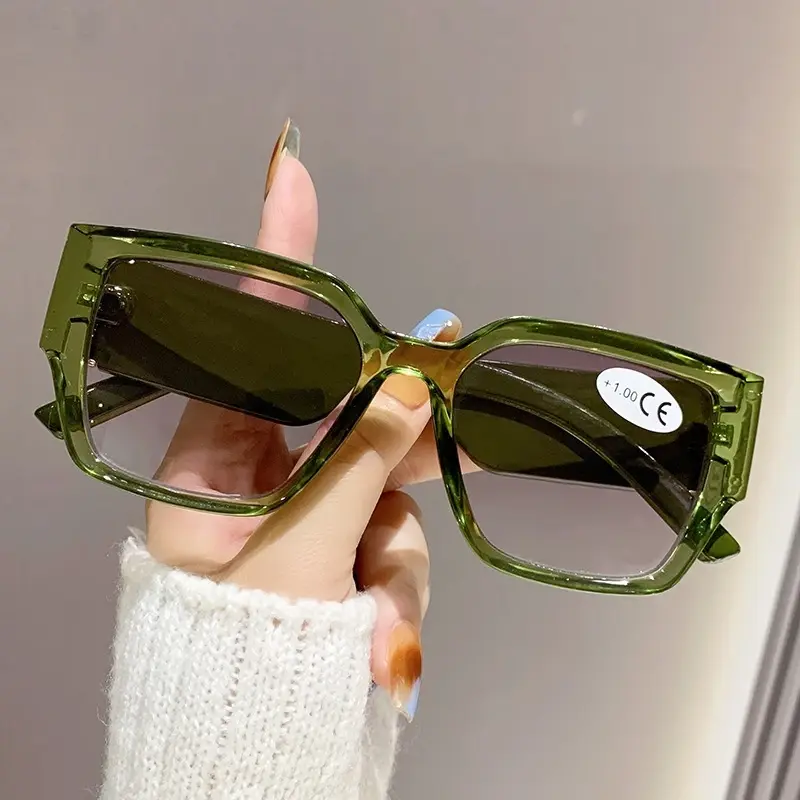 Personalized Square Frame Reading Glasses Wide Leg Diamond Shape Sunglasses Anti Blue Light Presbyopia Oversized Frame Eyewear