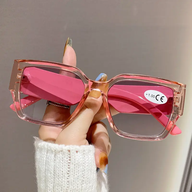 Personalized Square Frame Reading Glasses Wide Leg Diamond Shape Sunglasses Anti Blue Light Presbyopia Oversized Frame Eyewear