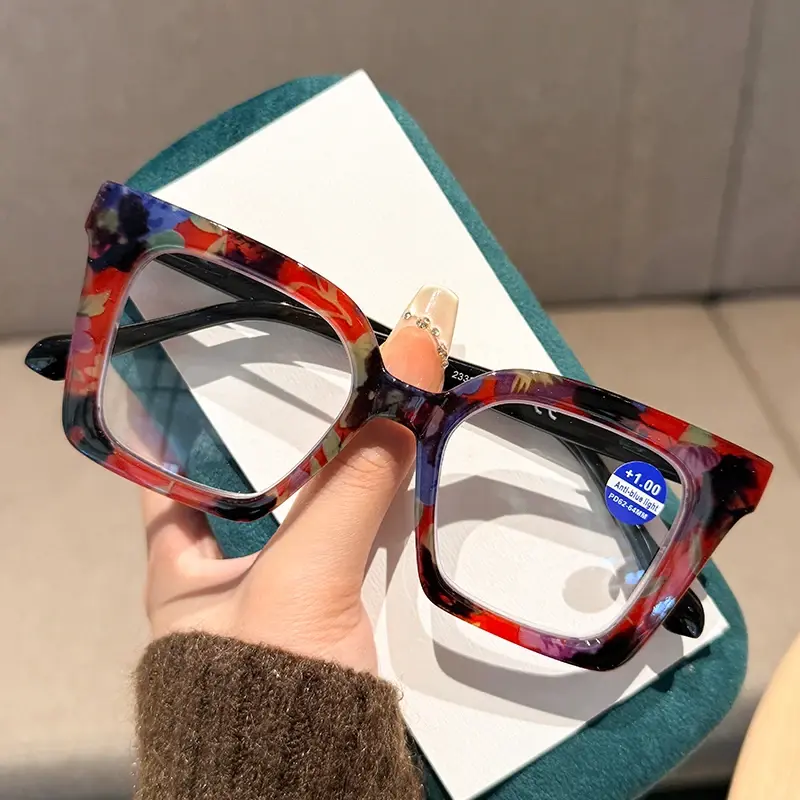 New Fashionable Large Frame Reading Glasses with Spring Legs Multi-colour Anti-blue Light Presbyopia Glasses for Men and Women