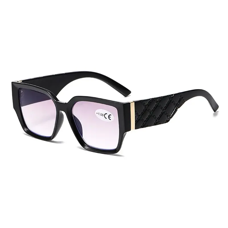 Personalized Square Frame Reading Glasses Wide Leg Diamond Shape Sunglasses Anti Blue Light Presbyopia Oversized Frame Eyewear