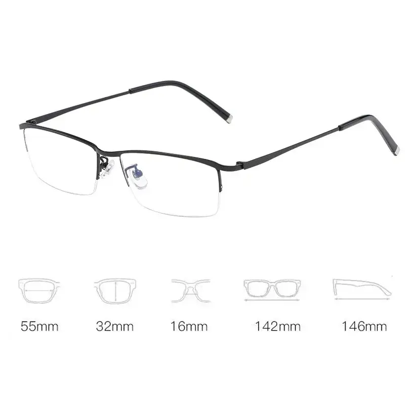 Women Short-sighted Eyeglasses Business Men Half Frame Myopia Eyeglass Blue Light Blocking Eye Protection Optical Glasses