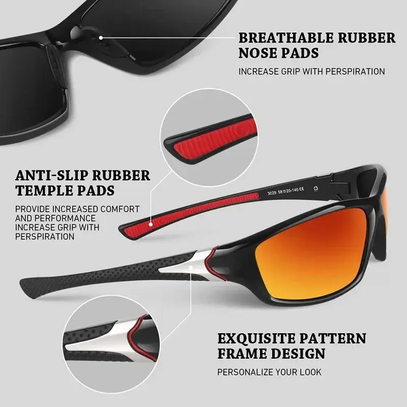2024 Men's Polarized Sport Sunglasses with Rope Fashion Ultralight Colorful Film Sunglasses Outdor Dust-proof Cycling Sunglasses