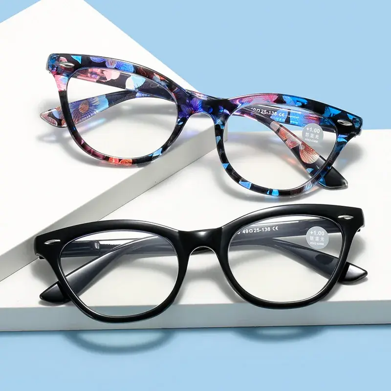2024 Women's Full Frame Presbyopia Glasses New Retro Cat Eye Reading Glasses Fashionable Clear Lens HD Far Sight Glasses
