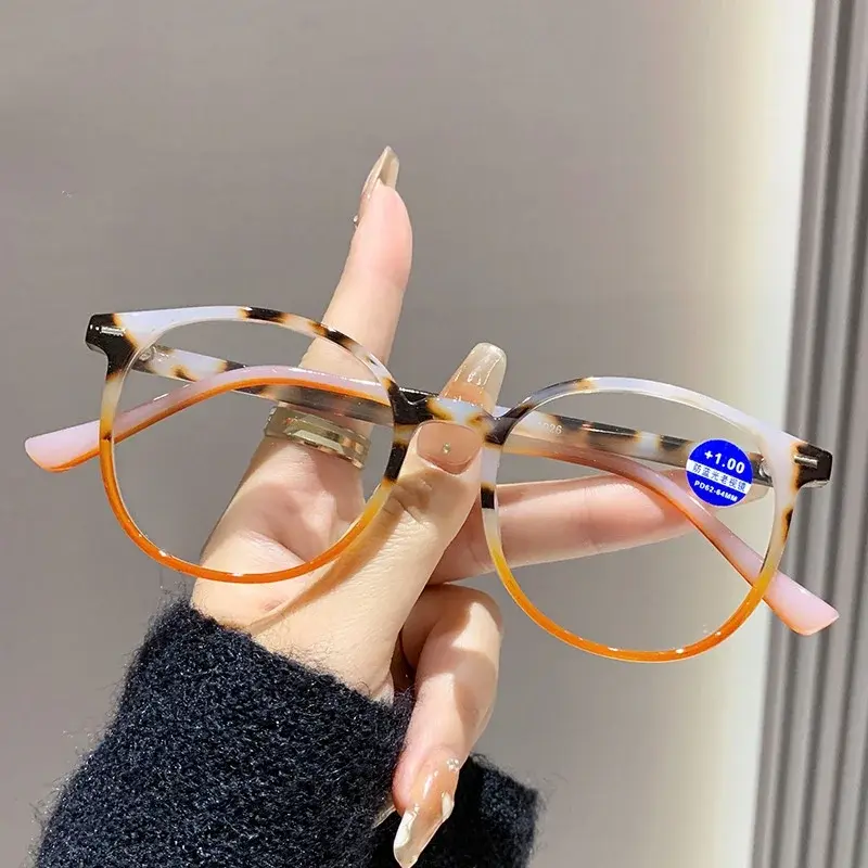 Mirad Color Reading Glasses Trendy Anti Blue Light High-definition Presbyopia Glasses Clear Lens Round Frame Far Sight Glasses
