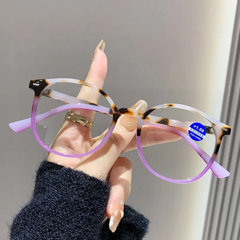 Mirad Color Reading Glasses Trendy Anti Blue Light High-definition Presbyopia Glasses Clear Lens Round Frame Far Sight Glasses
