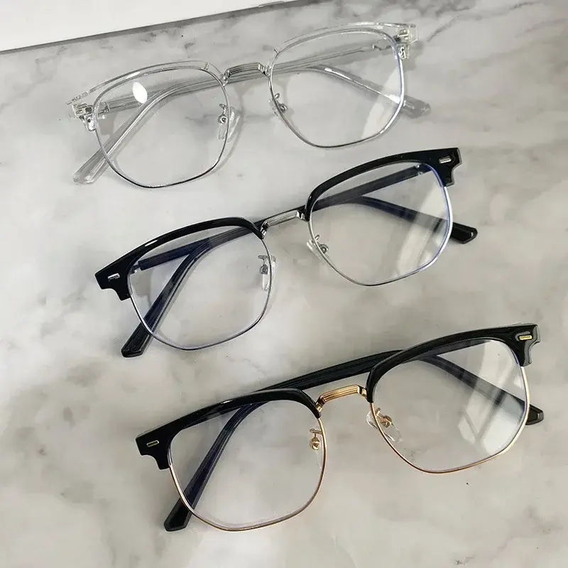 Metal Round Face Near Sight Glasses Male Anti-blue Light Myopia Eyeglasses Half Frame Optical Business Short Sight Eyewear