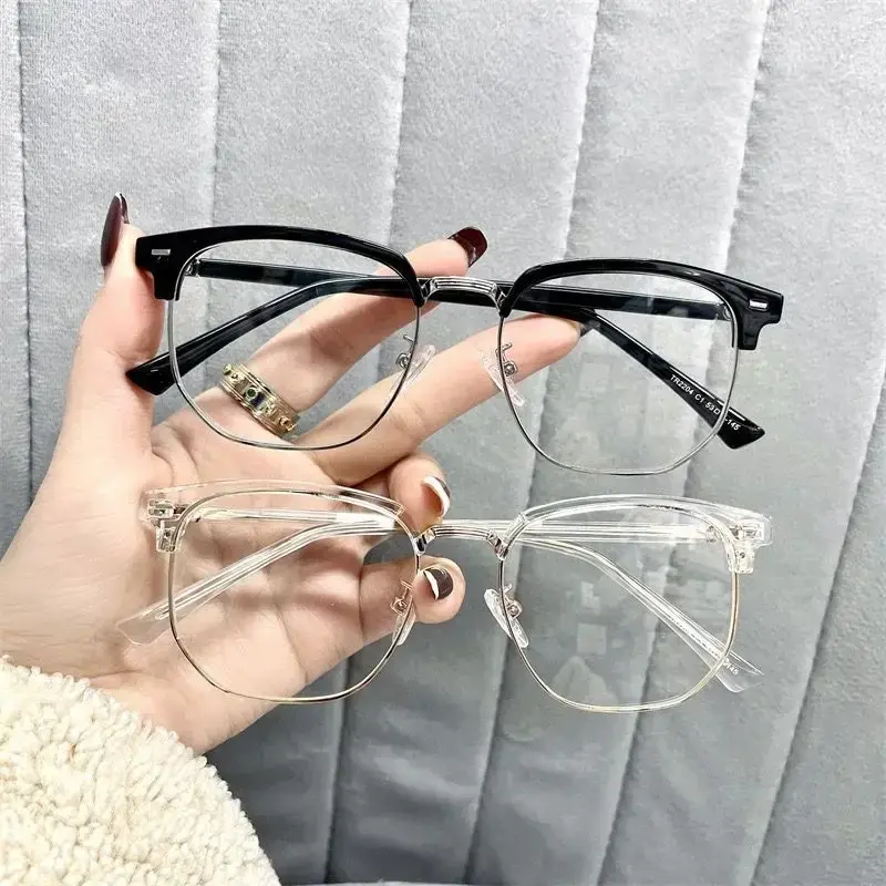 Metal Round Face Near Sight Glasses Male Anti-blue Light Myopia Eyeglasses Half Frame Optical Business Short Sight Eyewear