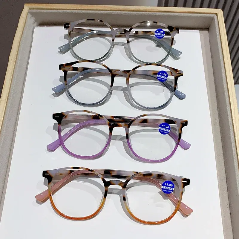 Mirad Color Reading Glasses Trendy Anti Blue Light High-definition Presbyopia Glasses Clear Lens Round Frame Far Sight Glasses