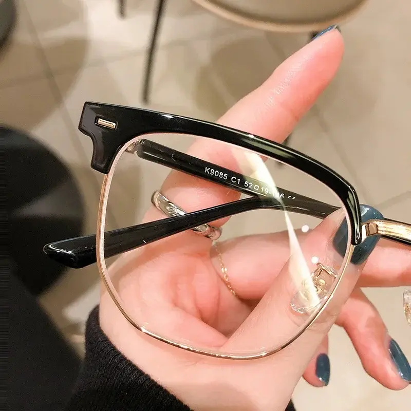 Metal Round Face Near Sight Glasses Male Anti-blue Light Myopia Eyeglasses Half Frame Optical Business Short Sight Eyewear
