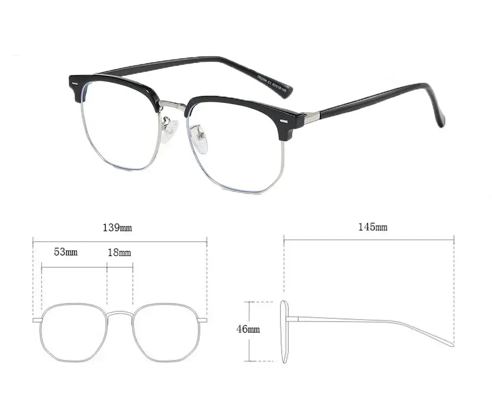 Metal Round Face Near Sight Glasses Male Anti-blue Light Myopia Eyeglasses Half Frame Optical Business Short Sight Eyewear