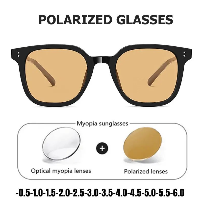 Women High-grade Myopia Sunglasses Oversized Frame Near Sight Eyewear UV Protection Black Frame Tan Short Sight Glasses