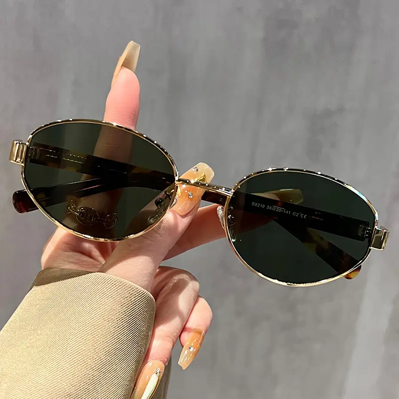 Retro Oval Framed Sunglasses Personalized Fashion Men Women Eyewear Outdoor Driving Dating Party Nylon Lenses Sunglasses