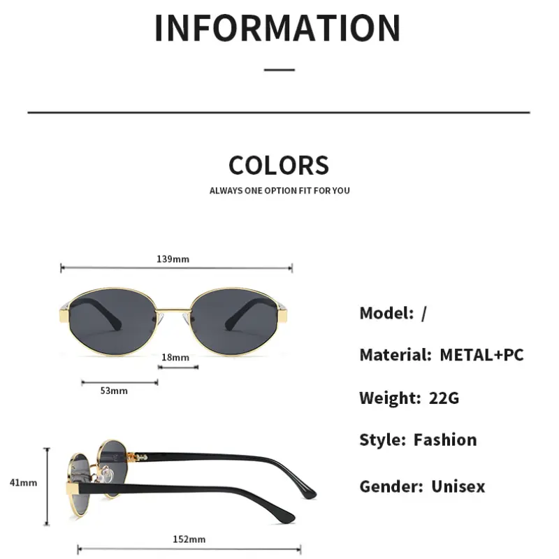 Retro Oval Framed Sunglasses Personalized Fashion Men Women Eyewear Outdoor Driving Dating Party Nylon Lenses Sunglasses