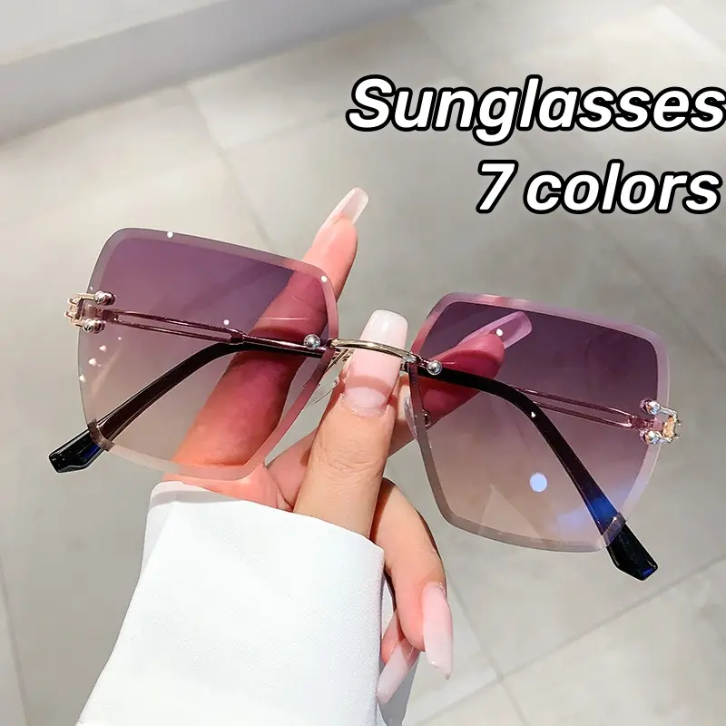 2024 Trendy Polygonal Gradient Men Sunglasses New Frameless Cut Edge Sunglasses for Women Sunscreen and Shading Sunglasses