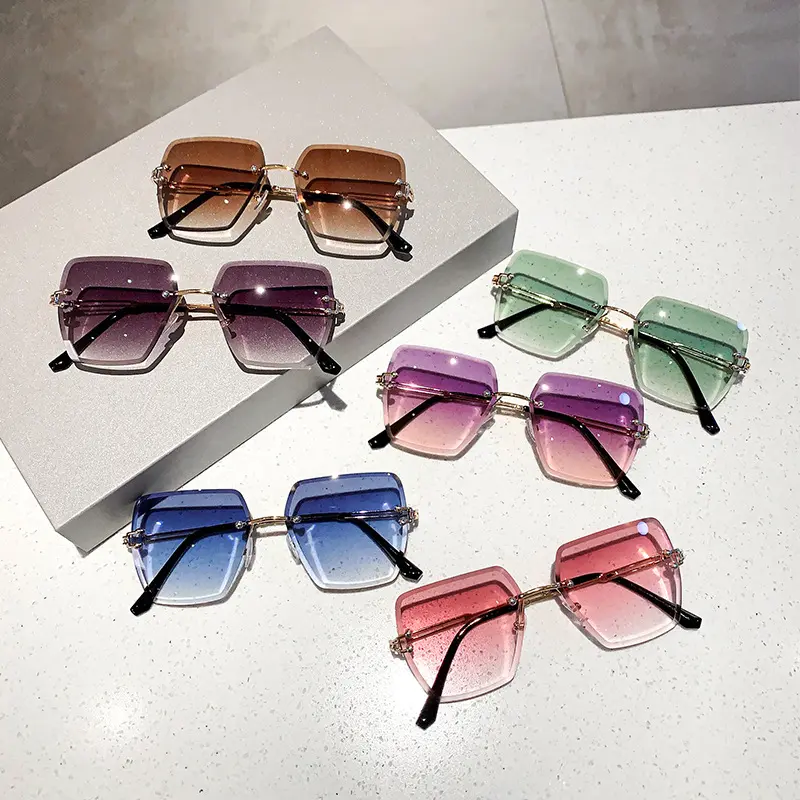 2024 Trendy Polygonal Gradient Men Sunglasses New Frameless Cut Edge Sunglasses for Women Sunscreen and Shading Sunglasses