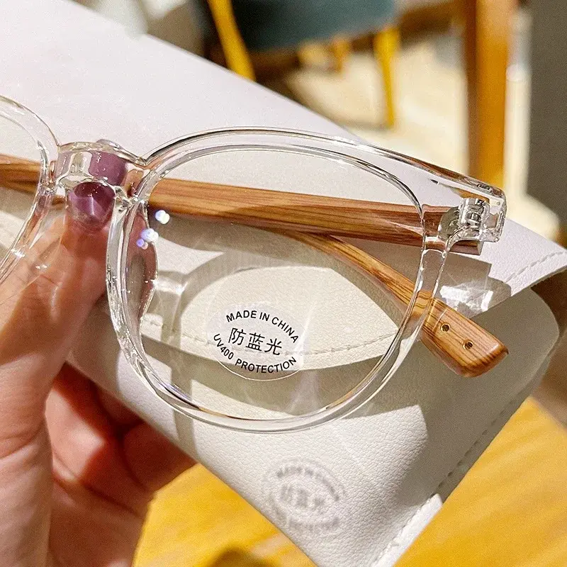 Retro Wood Grain Round Frame Myopia Glasses Anti-blue Light Near Sight Eyewear Ultra Light Large Frame Short Sight Glasses