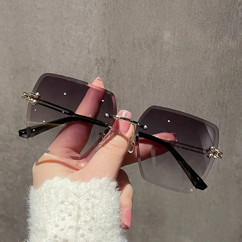 2024 Trendy Polygonal Gradient Men Sunglasses New Frameless Cut Edge Sunglasses for Women Sunscreen and Shading Sunglasses