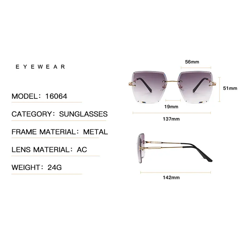2024 Trendy Polygonal Gradient Men Sunglasses New Frameless Cut Edge Sunglasses for Women Sunscreen and Shading Sunglasses