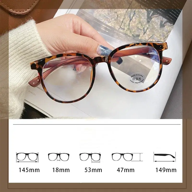 Retro Wood Grain Round Frame Myopia Glasses Anti-blue Light Near Sight Eyewear Ultra Light Large Frame Short Sight Glasses
