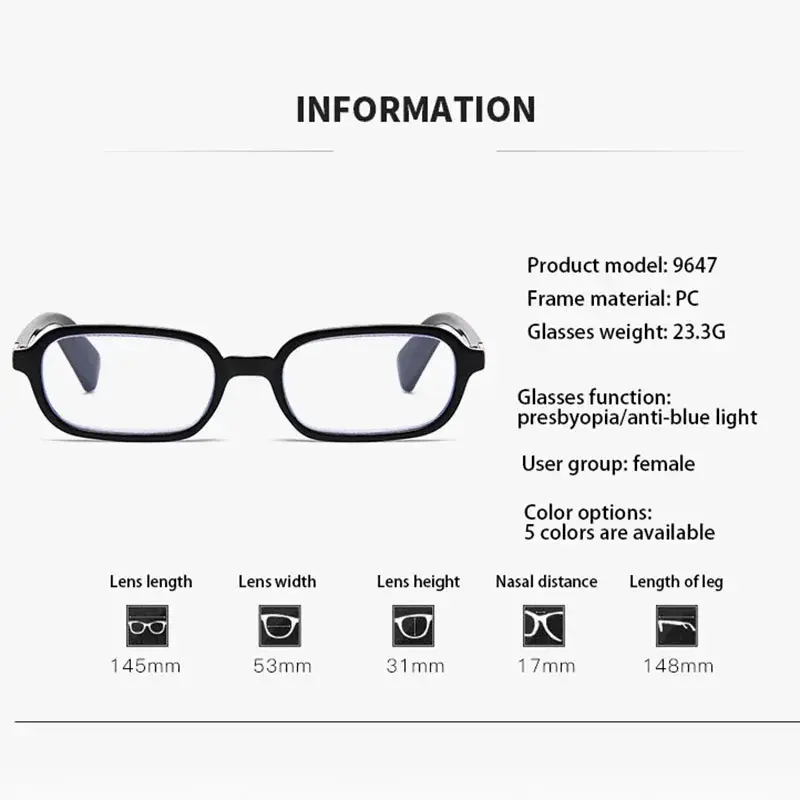 Luxury Women Printed Presbyopia Glasses Fashion Square Small Frame Reading Glasses Ultra Light Anti-blue Light Farsightedness