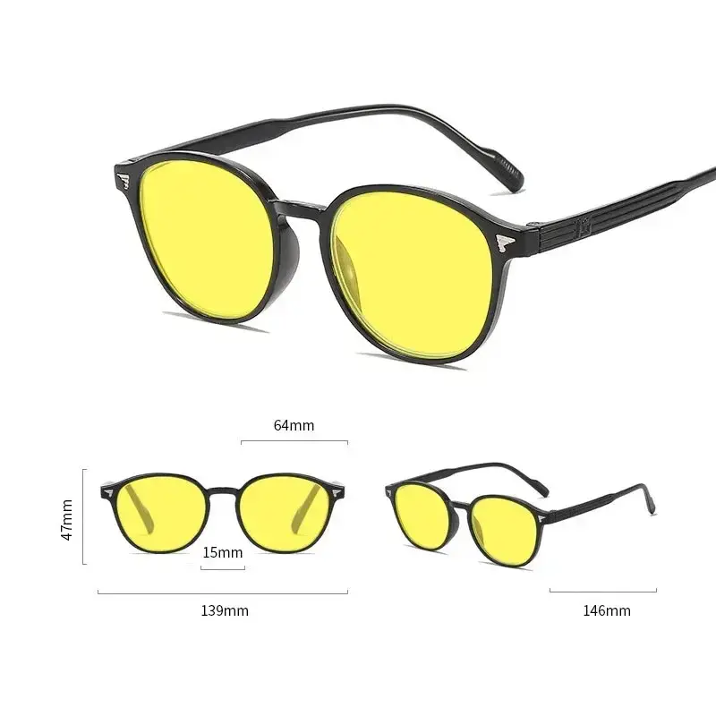 Men Women Large Frame Yellow Protective Sunglasses New Retro Ruond Night Vision Glasses High-definition Computer Driving Glasses