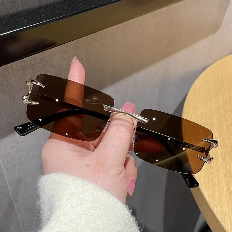 New Rectangle Rimless Women Luxury Sunglasses Retro Brand Designer Clear Ocean Gradient Eyewear Men UV400 Sun Glasses