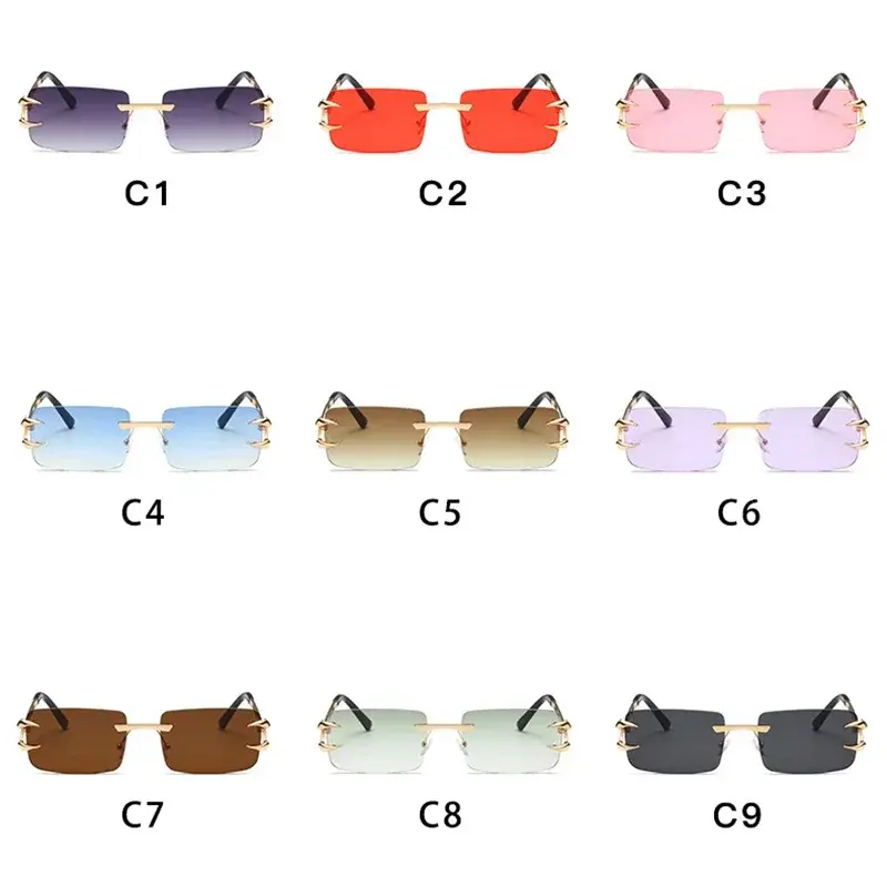 New Rectangle Rimless Women Luxury Sunglasses Retro Brand Designer Clear Ocean Gradient Eyewear Men UV400 Sun Glasses