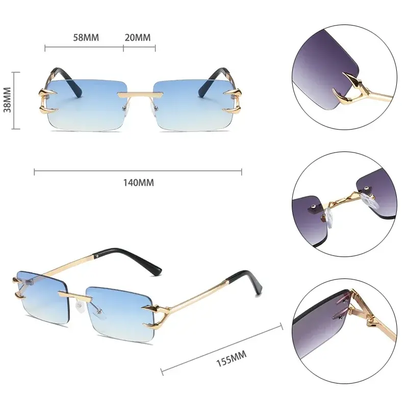 New Rectangle Rimless Women Luxury Sunglasses Retro Brand Designer Clear Ocean Gradient Eyewear Men UV400 Sun Glasses