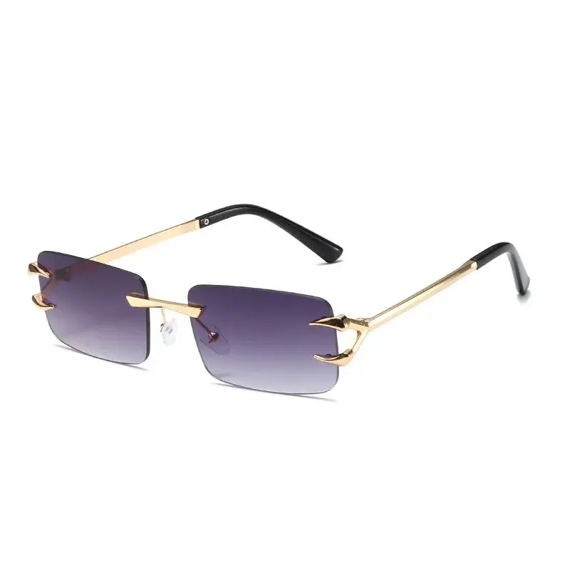 New Rectangle Rimless Women Luxury Sunglasses Retro Brand Designer Clear Ocean Gradient Eyewear Men UV400 Sun Glasses