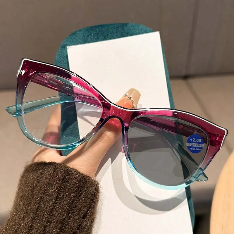 Large Frame Photochromic Presbyopia Glasses Cat Eye Fashion Personalized Computer Spectacle Eyeglasses Anti Blue Light Eyewear